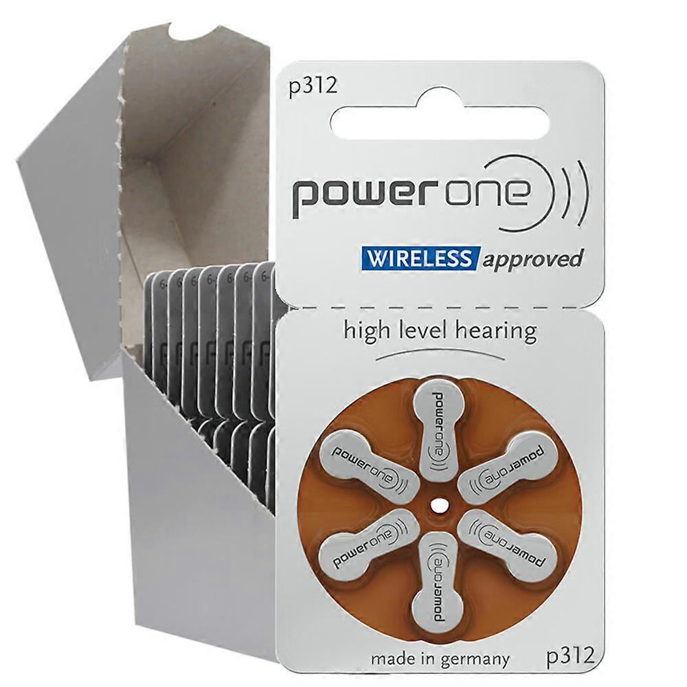 Arysieer PowerOne P312 Hearing Aid Batteries 60PCS/10 Cards 1.45V 312 312A A312 PR41 Zinc Air Battery For BTE CIC RIC OE Hearing Aids P312  60pcs