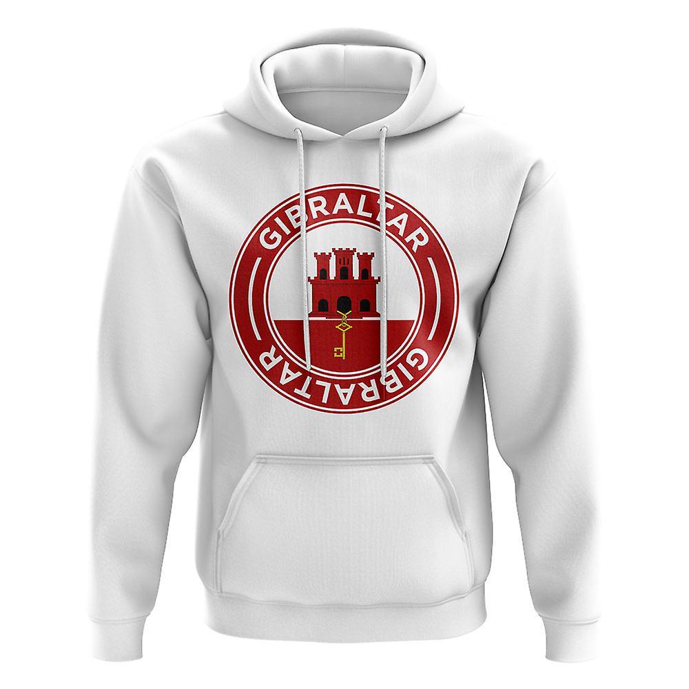 UKSoccerShop Gibraltar Football Badge Hoodie (White) Womens L (Size 14 - 36 inch Chest)