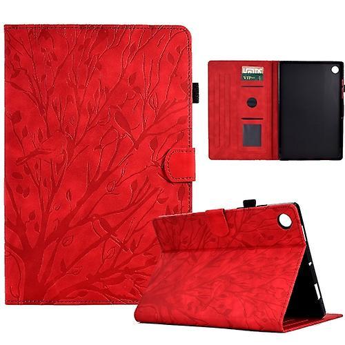 Mycase For Samsung Galaxy Tab A9+ Fortune Tree Embossed Leather Smart Tablet Case Red