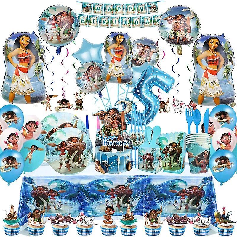 Duqi Moana Birthday Balloons Party Decorations Kids Girls Paper Plates Cups Tableware 1 Set Baby Happy Birthday Deco Supplies napkins20pcs 12inch