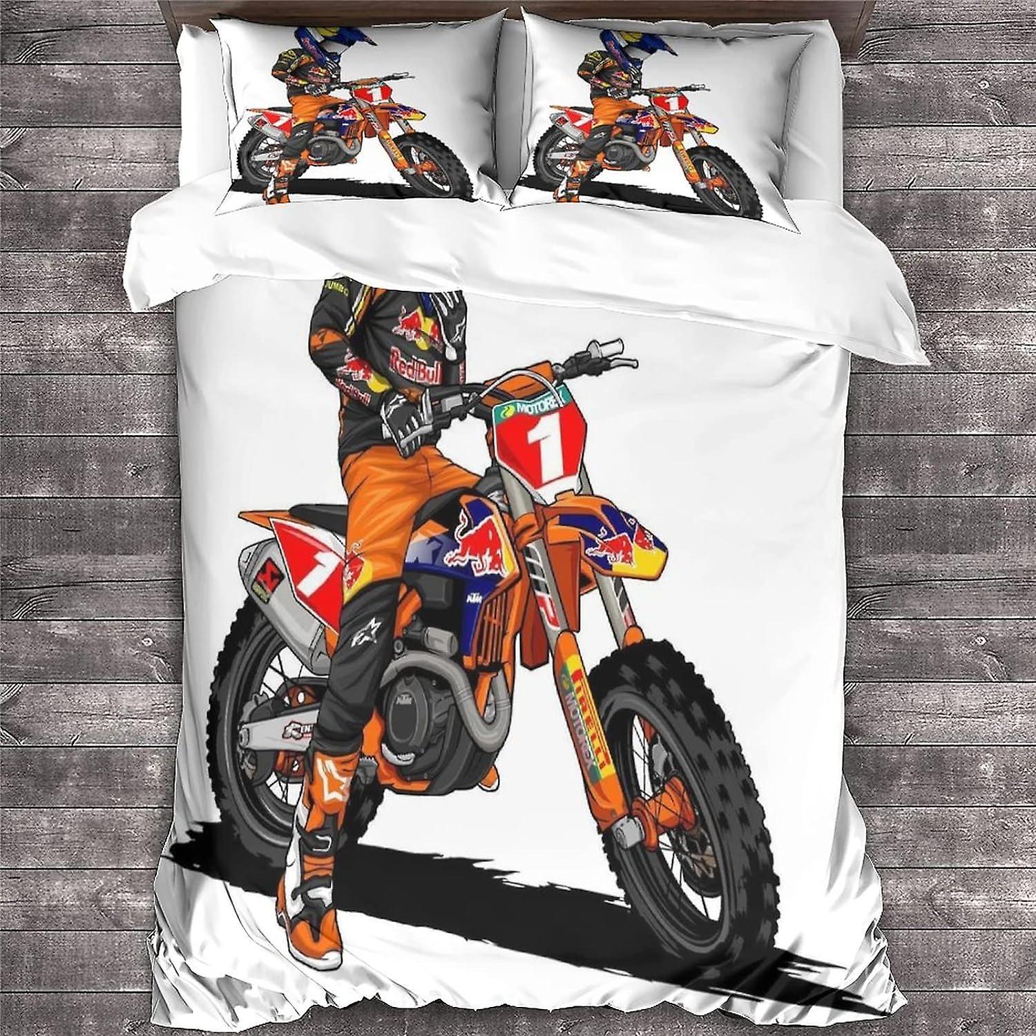 Kerota Motogp Motocross Bedding Set with Pillowcases, MotorcycleSoft Microfiber Duvet Cover with Zipper Closure for King Bed 135*200 CM Double200x2...