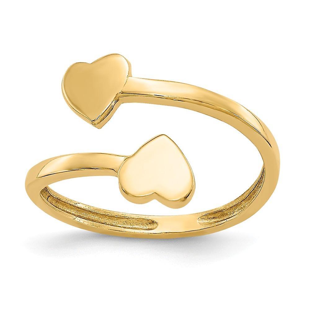 JewelryWeb 14k Yellow Gold Polished Double Love Heart Toe Ring Jewelry Gifts for Women - .9 Grams 4