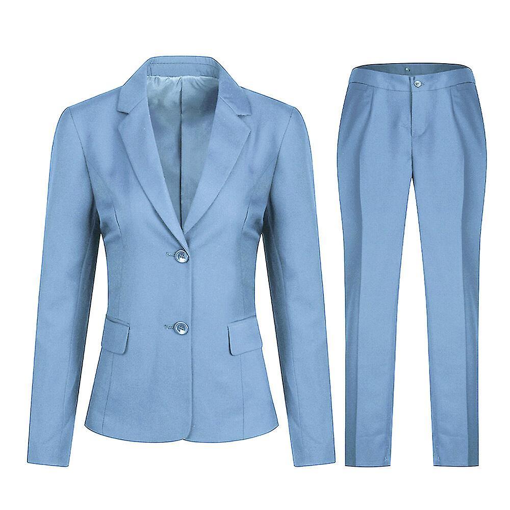 Allthemen Womens 2-Piece Office Lady Business Slim Fit Blazer Pants Light Blue XS