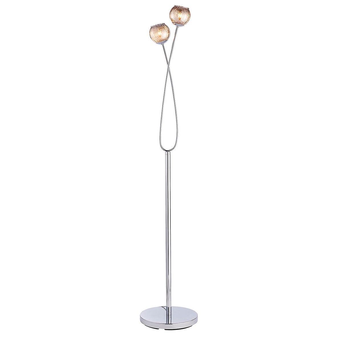 Aerith 2 Light Floor Lamp Chrome Smokey Mirror Tinted Glass G9