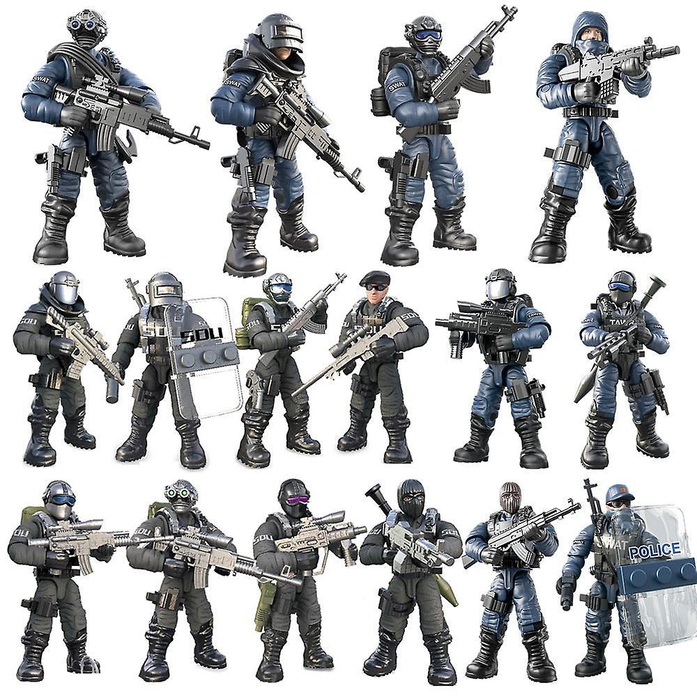 Toy Craft Kits Military Army World War Ww2 Swat Soldiers Police Figures Building Blocks Bricks Learning Toys For Children Gift Black