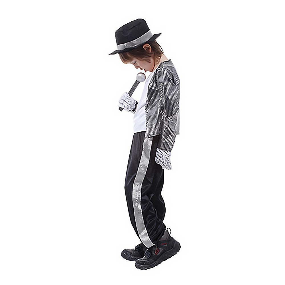 Vicbuy Kids Michael Jackson Cosplay Costume Boys Girls Performance Outfits Set Halloween Party Fancy Dress 9-11 Years