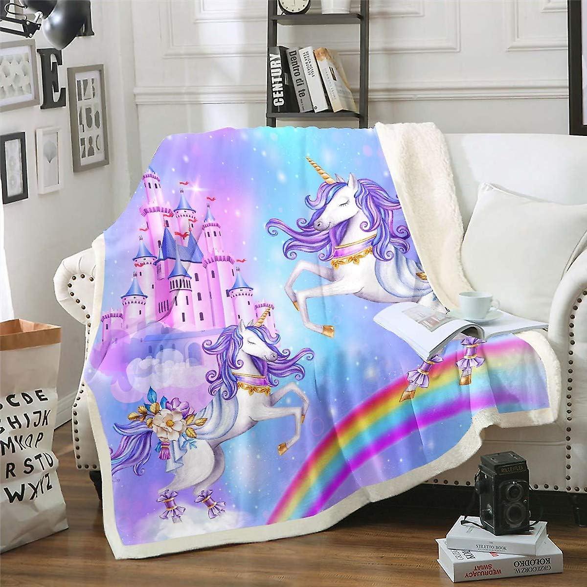 Kerota Girls Unicorn Sherpa Throw Blanket Chic Cartoon Dreamy Horse Fleece Blanket Purple Rainbow Magical Animal Plush Blanket for Bed Sofa Bedroom...