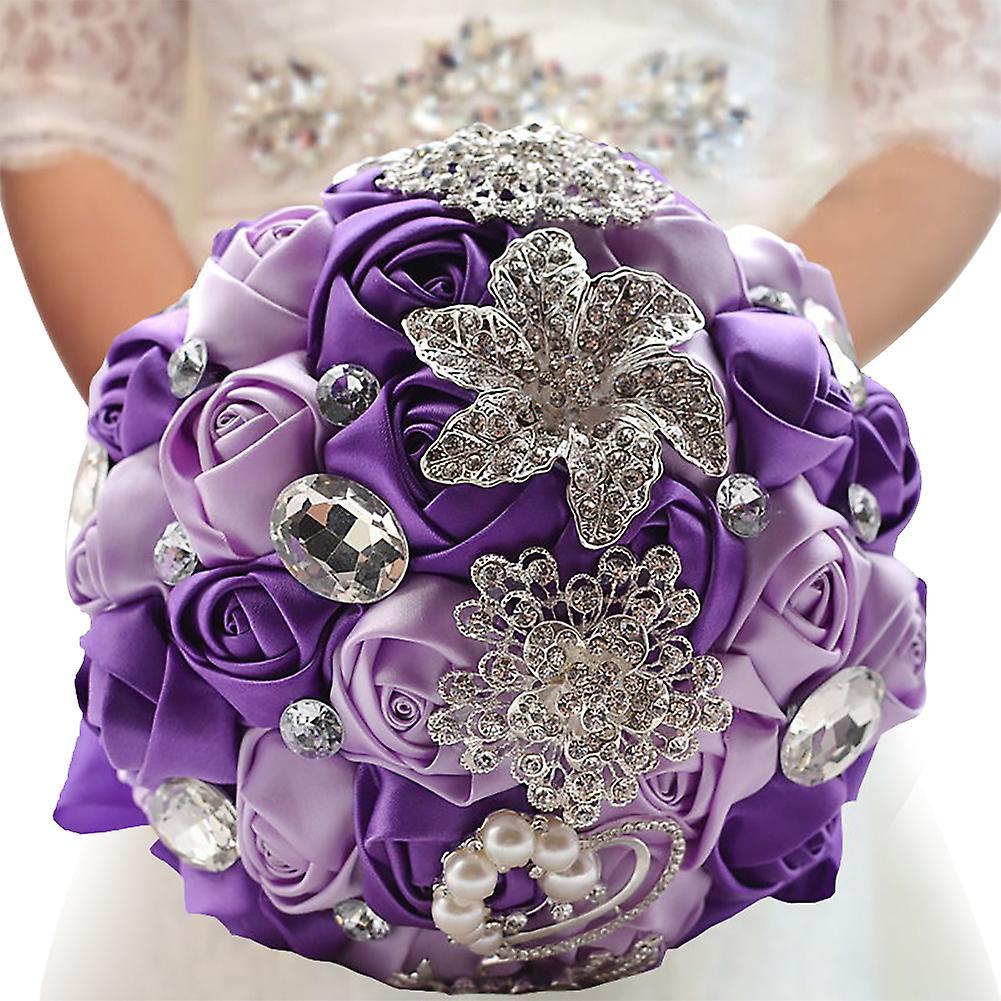 Eforcase Wedding Bouquet With Crystal Rhinestones Rose Wedding Flowers Bride Bouquet Artificial Silk Rose Bridal Brooch Bouquet Bridesmaid Bouquet ...