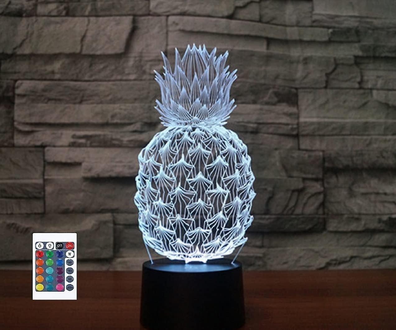 Xcy 3D Pineapple Remote Control 16 Color Night Lights Illusion Acrylic LED Table Bedside Lamp Children Bedroom Desk Decor Birthday Gifts Toy for Kids