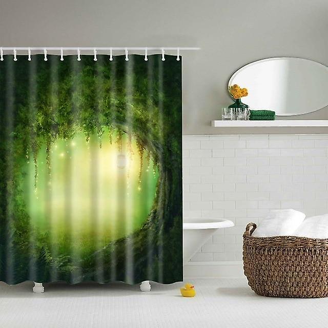 Slowmoose Waterproof Polyester Fabric 3d Forest Style Bath Curtain For Bathroom C 90x180cm