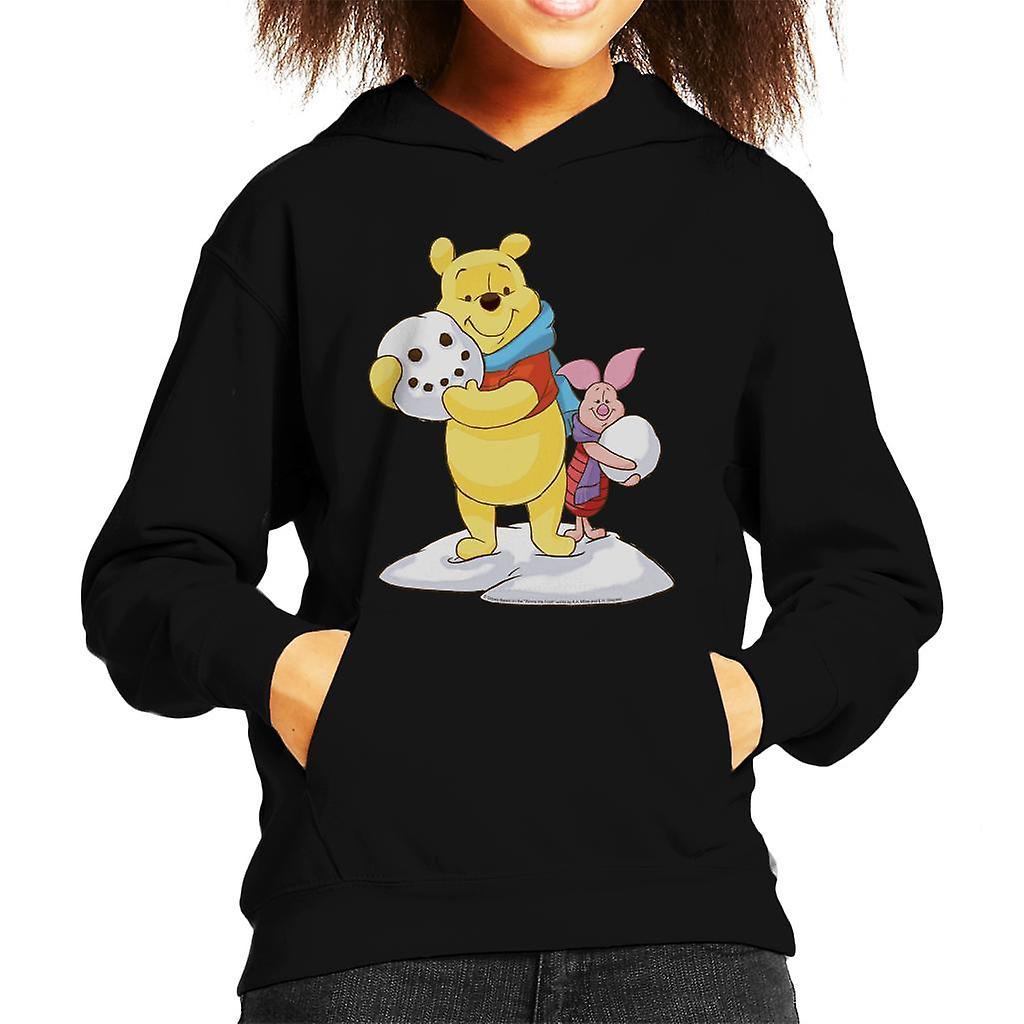 Disney Christmas Winnie The Pooh And Piglet Building Snowman Kid's Hooded Sweatshirt Black Medium (7-8 yrs)