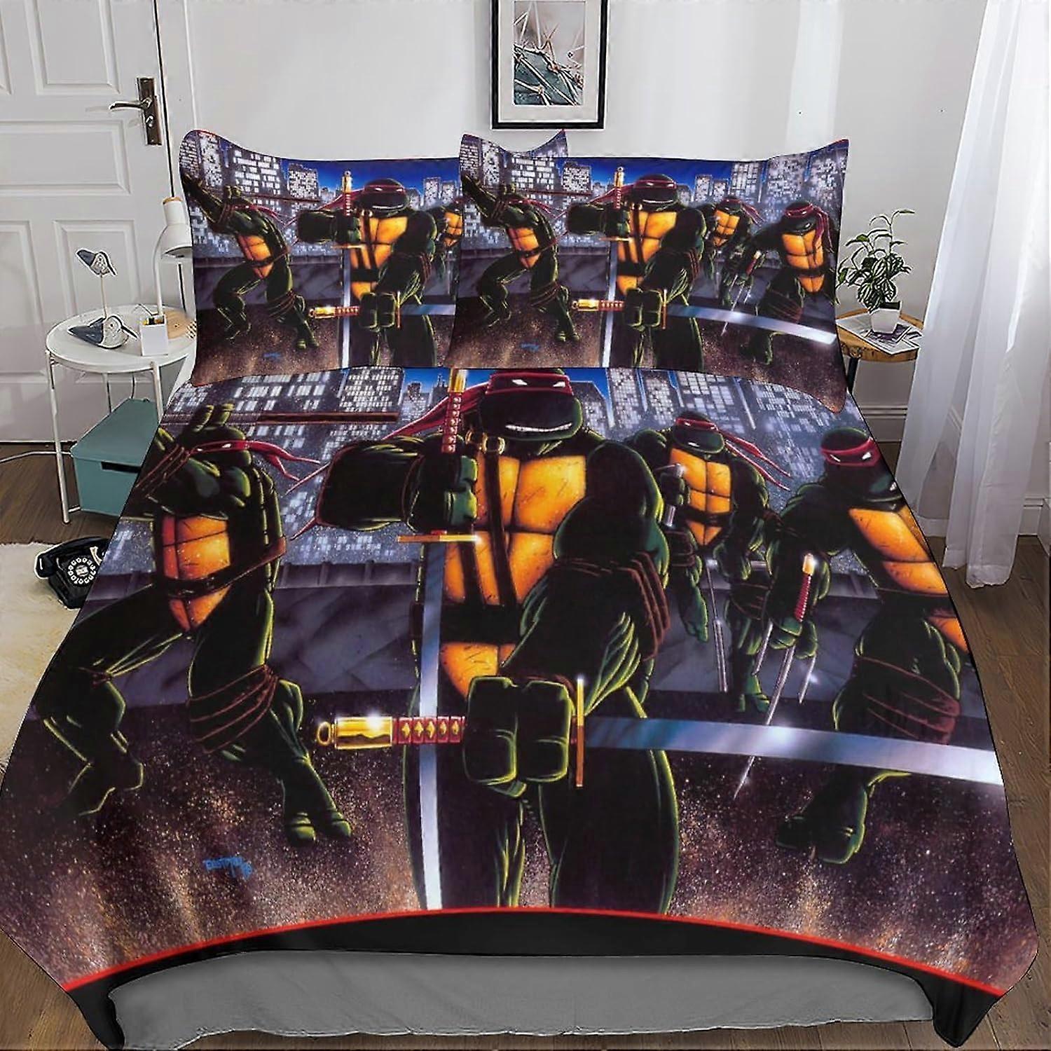 Kerota Ninja Turtle Duvet Cover 3 Pieces, 3D Bedding Set with Zipper Closure Microfiber Movie Bedding Set with Pillowcase for Adults and Kids Doubl...