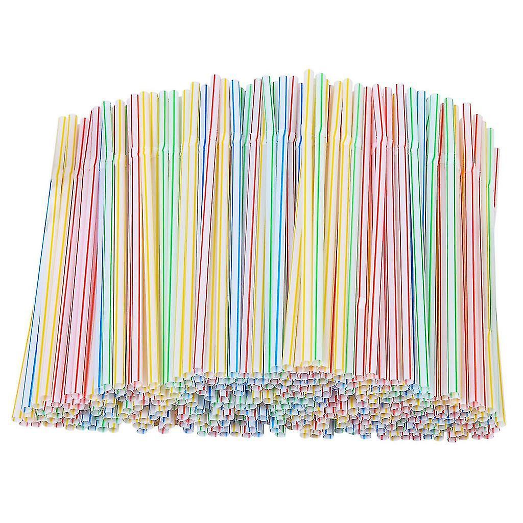 Huamade 300 Pieces Plastic Drinking Straws 8 Inches Long Multi-colored Striped Bedable