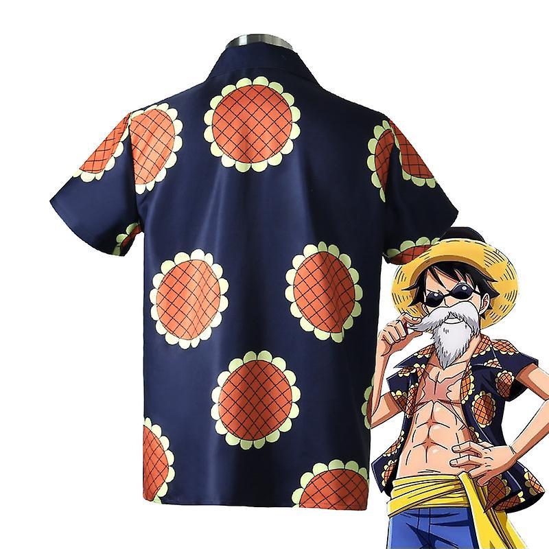 Htclv Unisex Anime Luffy One Piece Hawaiian Shirt For Adult Sunflower Black Aloha One Piece Monkey D Cosplay M