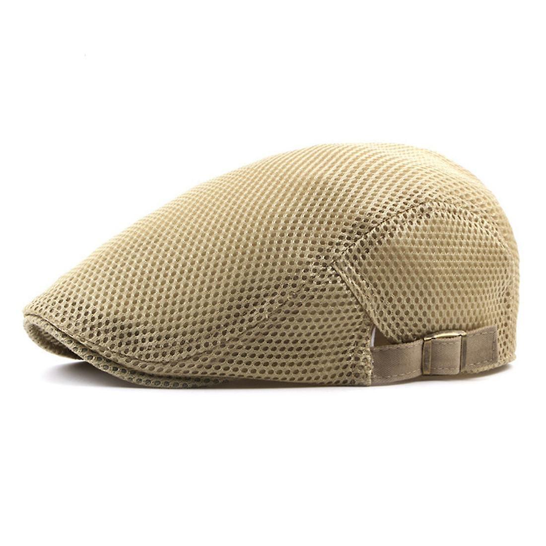 BF Men's Mesh Flat Cap duckbill Beret IVY Gatsby newsboy Driving Cabbie Caps Hunting Hat Beige One size