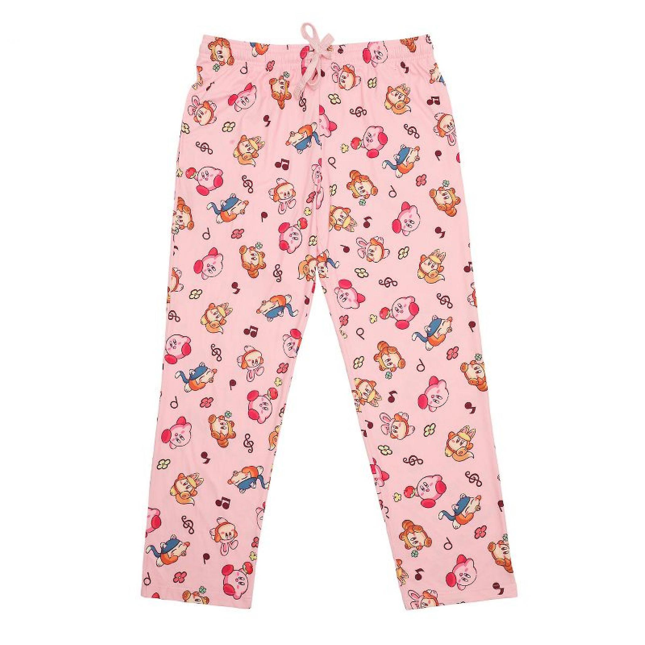 Video Games Kirby Listening to Tunes All Over Print Pajama Pants Pink Medium