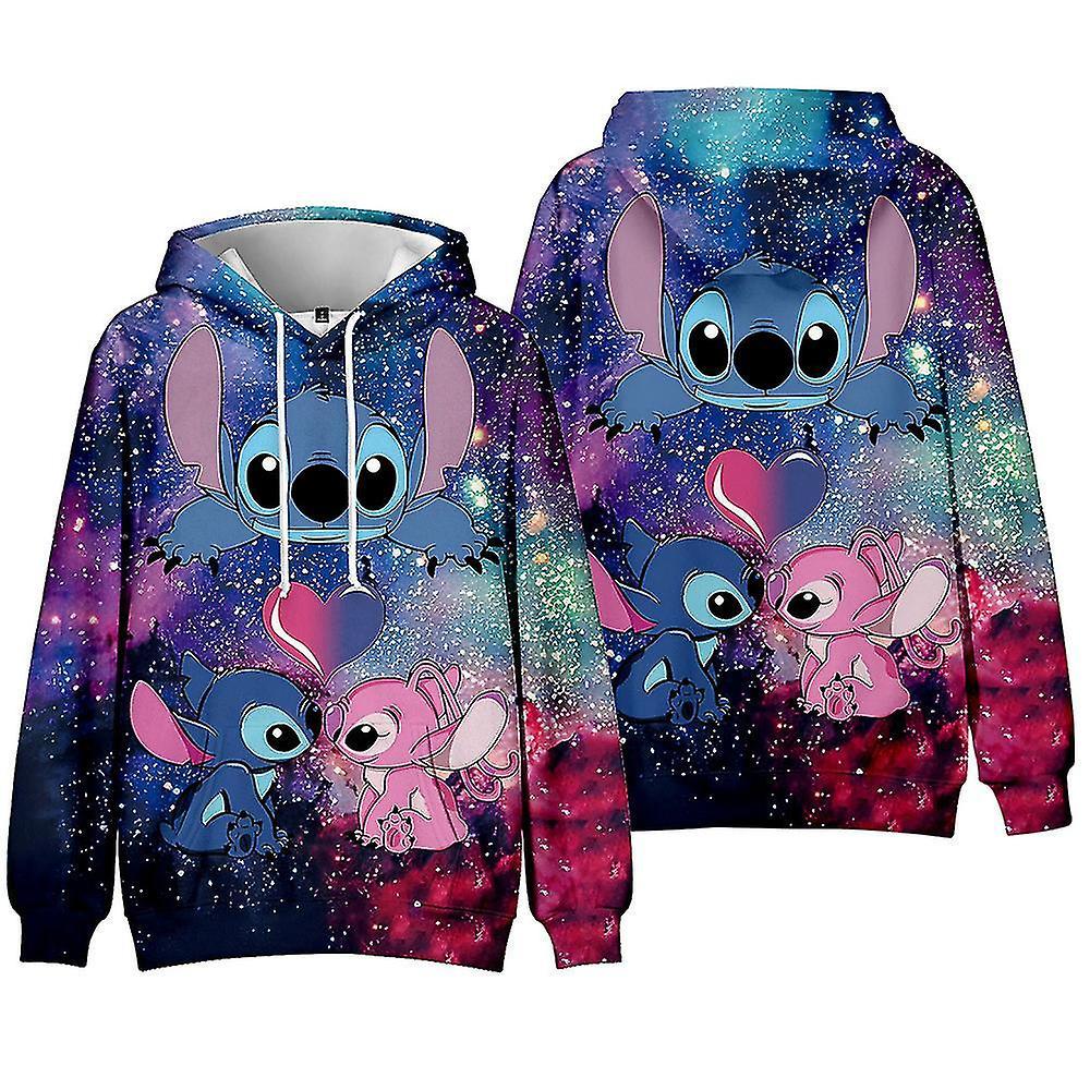 Sunset Kids Boys Girls Lilo Stitch Printed Hoodie Jumper Long Sleeve Loose Hooded Sweatshirt Tops With Pocket Autumn Winter Dark Blue 9-10Y