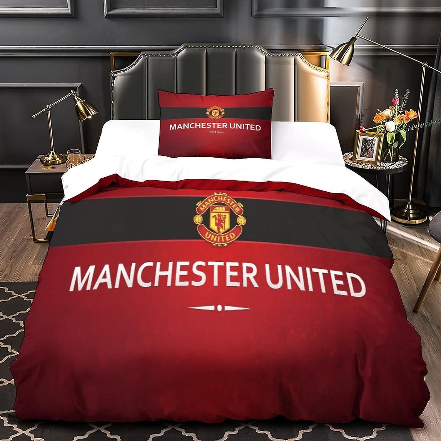 Kerota Manchester Logo Bedding Sets D Microfiber Printed Duvet Cover with Zipper Closure and Pillowcase Children's Duvet Covers,A 135*200 CM Single...