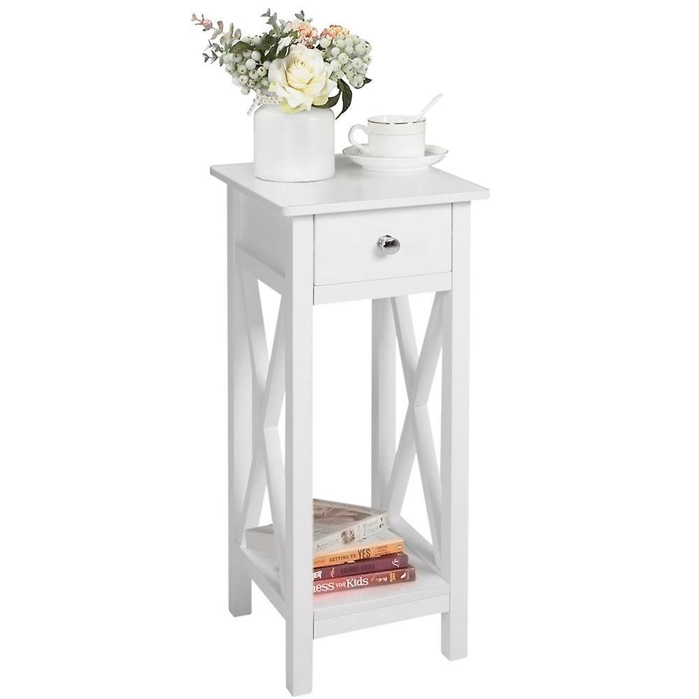 Living And Home Livingandhome Wooden Side Table with Drawer White