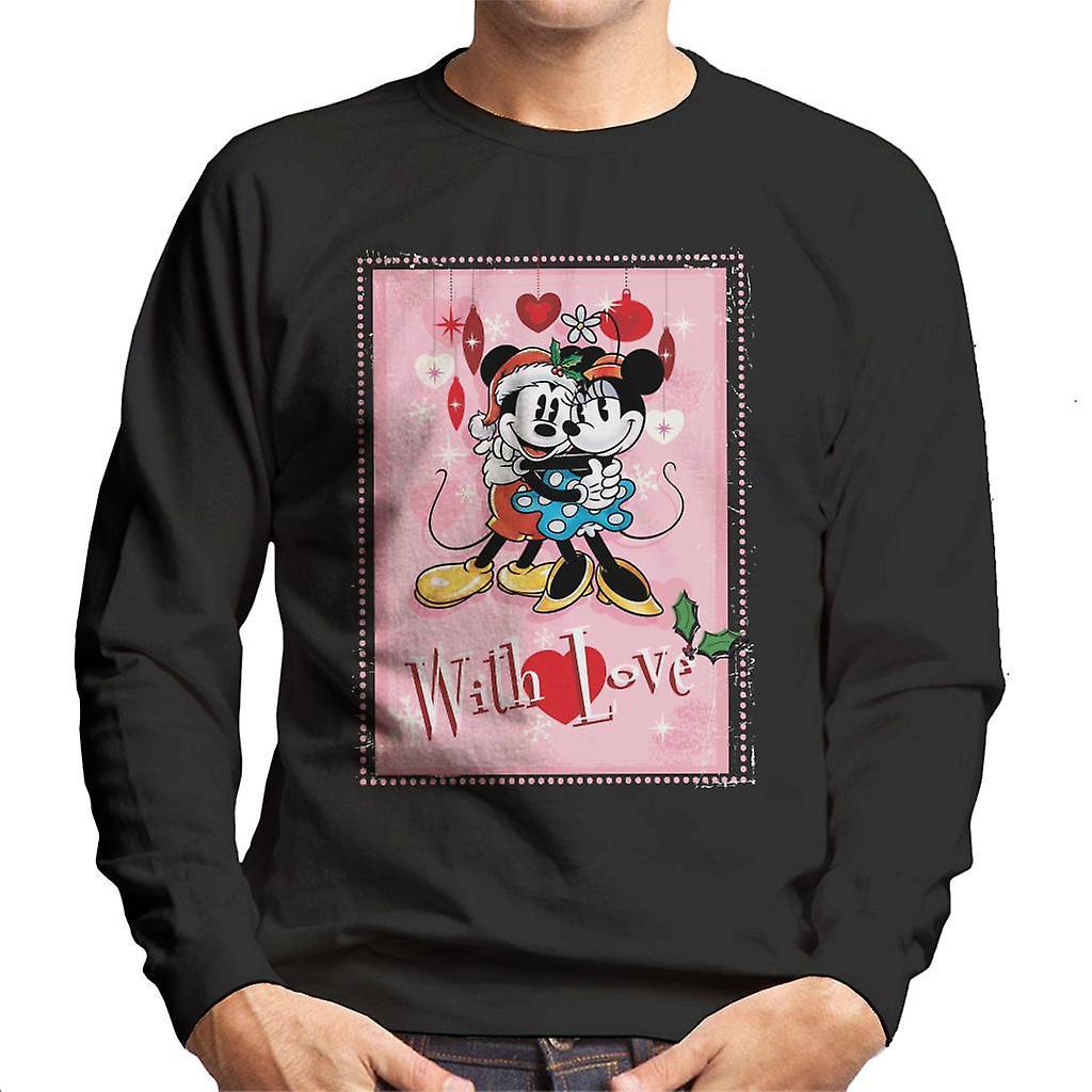 Disney Christmas Mickey And Minnie Mouse With Love Men's Sweatshirt Black XX-Large