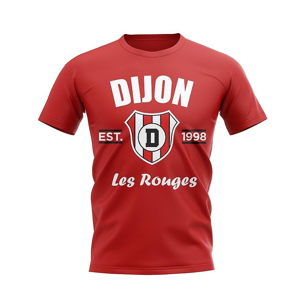 UKSoccerShop Dijon Established Football T-Shirt (Red) Womens XS (Size 8 - 30 inch Chest)