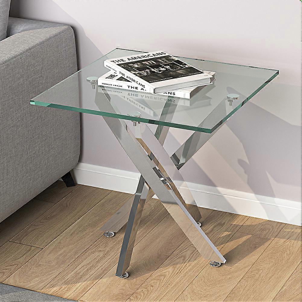 Living And Home Coffee Table Modern and Futuristic Clear Glass Top Coffee End Table with Chrome Legs