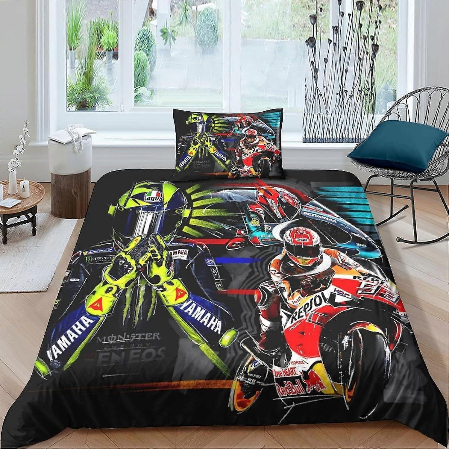 Kerota Motogp Motorcycle Bedding Set with Pillowcases, MotocrossSoft Microfiber Duvet Cover with Zipper Closure for Single Bed 135*200 CM Single135...