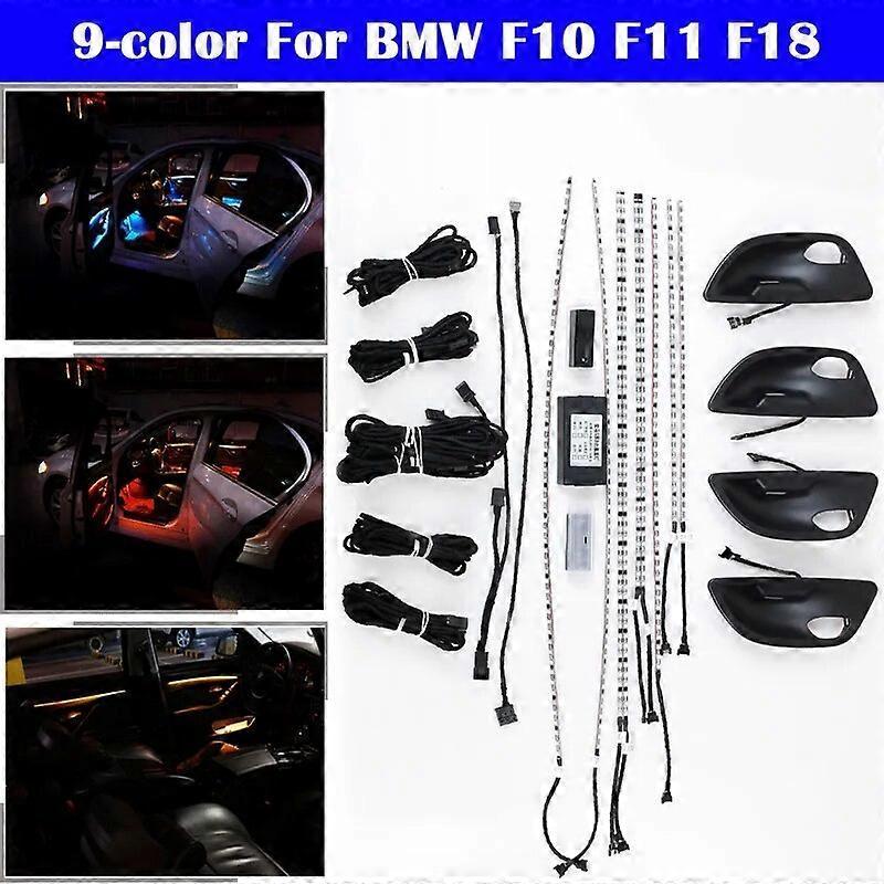 Jelivey Auto Decorative Lamp For BMW 5 series F10 F11 F18 2010-2018 Car Neon Interior Door Ambient Light Automatic LED Strips 9-color NBT Set 11