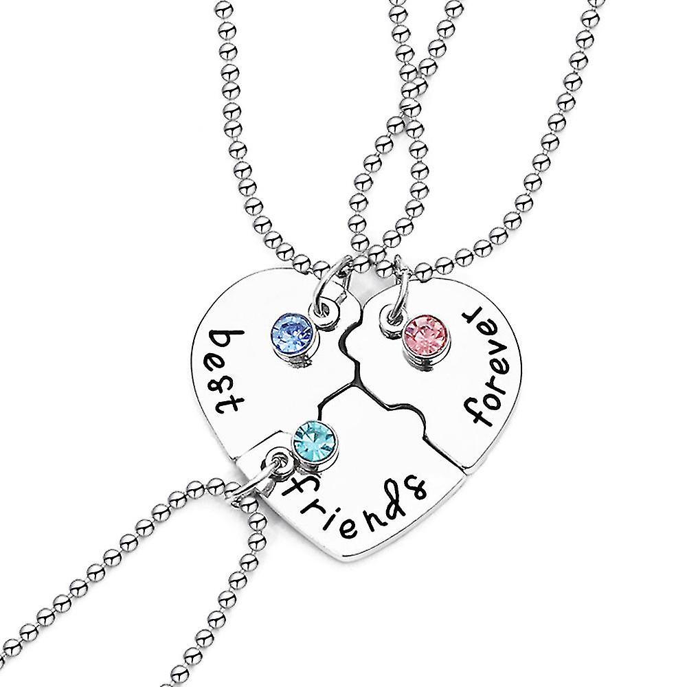 Yxuo Best Friend Love Heart Necklace Set 3pcs Best Friends Women Alloy Pendant