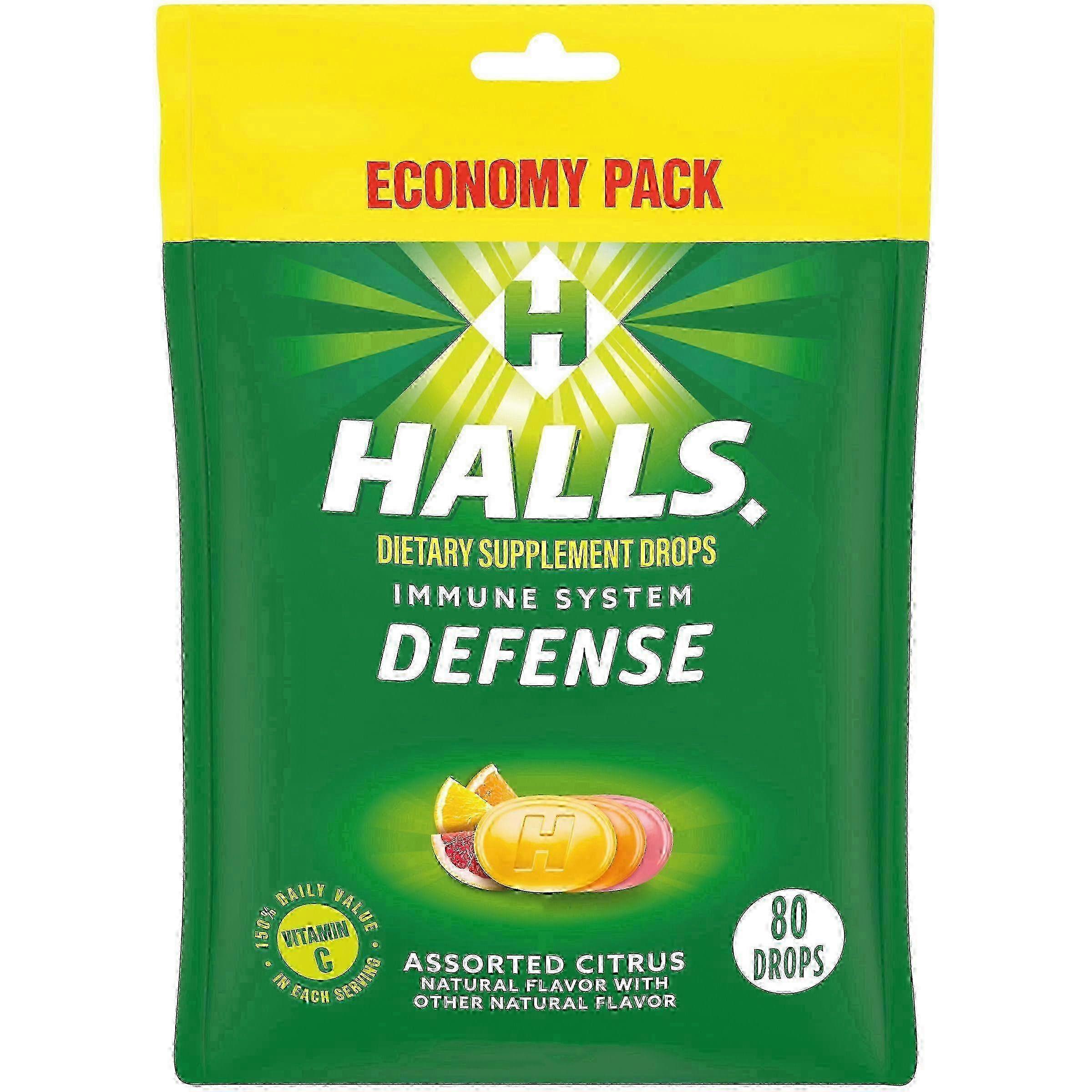 Halls Defense Assorted Citrus Vitamin C Drops, Economy Pack, 80 Ea