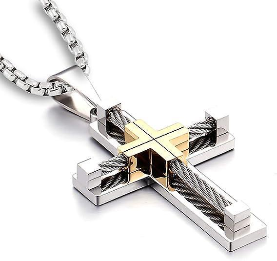 Heyone Men's Cross Necklace 316l Stainless Steel Large Jesus Christ Pendant White/gold/black Jewelry Rolo Chain For 20'' 22'' 24'' 26'' 28''