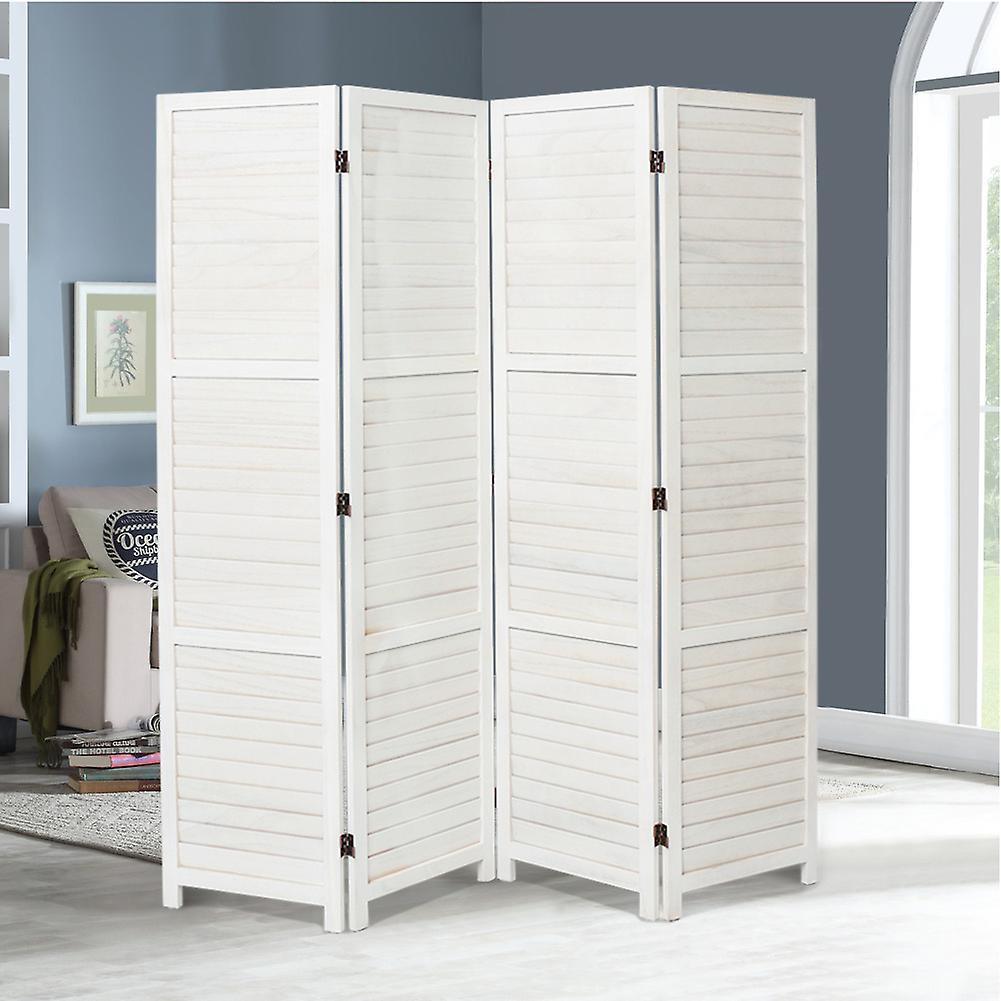 Living And Home Livingandhome 4 Panels Solid Wood Foldable Room Divider White