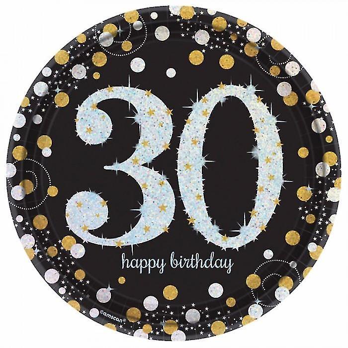 Amscan Sparkling Gold Celebration 30th Birthday Party Plates (Pack of 8) One Size