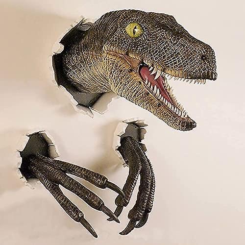 Augro Velociraptor Statue Wall, Wall Mount Dinosaur Head Sculpture, Dinosaur Bust Hanging Prop Replica