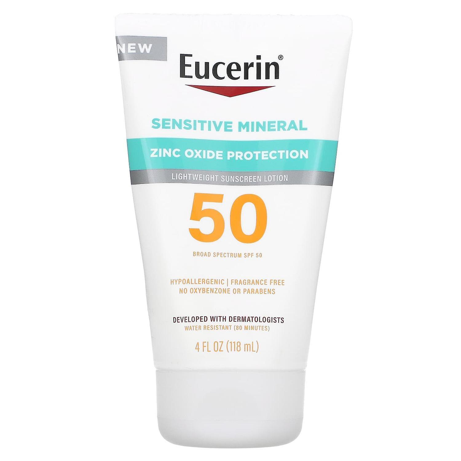 Eucerin, Sensitive Mineral, Lightweight Sunscreen Lotion, SPF 50, Fragrance Free, 4 Fl Oz (118 ml)