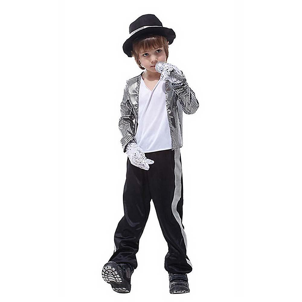 Vicbuy Kids Michael Jackson Cosplay Costume Boys Girls Performance Outfits Set Halloween Party Fancy Dress 6-8 Years