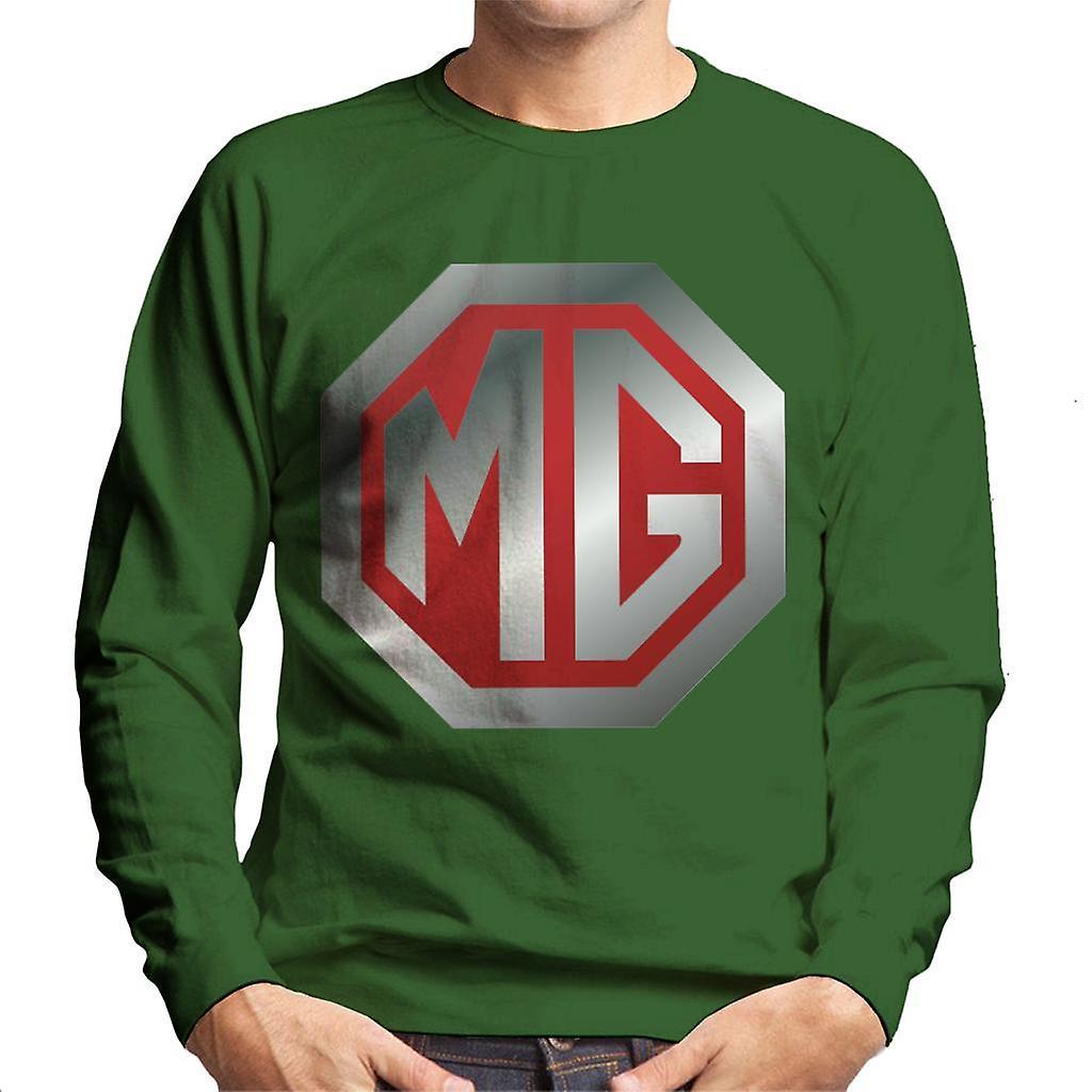 MG Shiny Red And Chrome Logo British Motor Heritage Men's Sweatshirt Bottle Green XX-Large