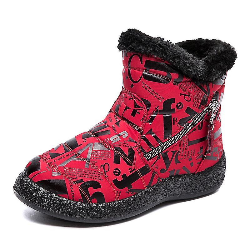 El Contente Winter Alphabet Warm Ankle Waterproof Shoes For Women Red 37