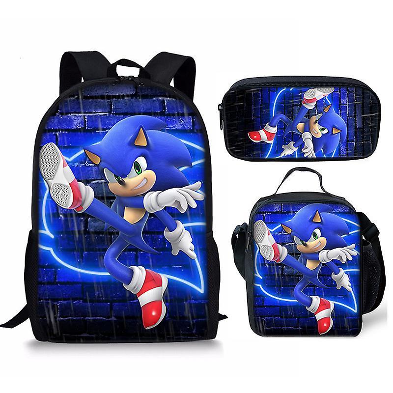 Sszfv Sonic Backpack Sonic Primary School School Bag Lunch Bag Pencil Case Three-piece Set