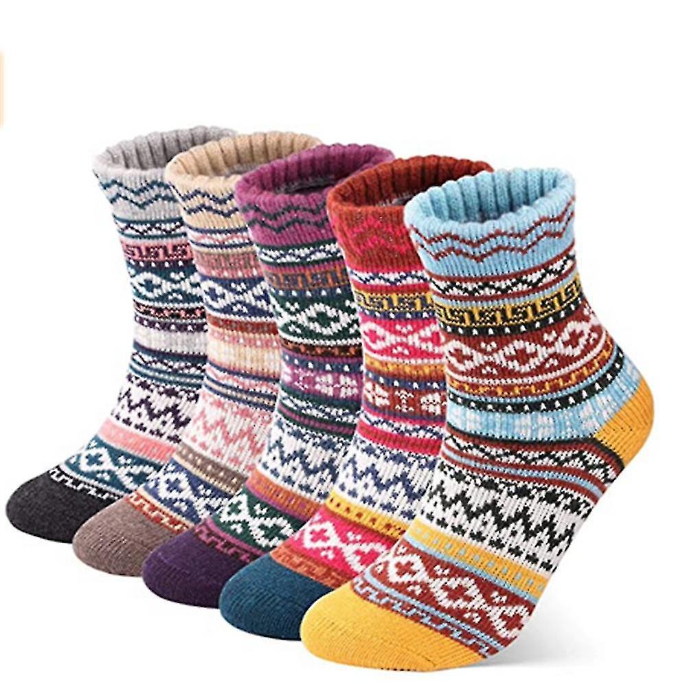 Banmo 5 Pairs Womens Thick Socks Wool Thermal Warm Knitting Nordic Ladies Socks Winter