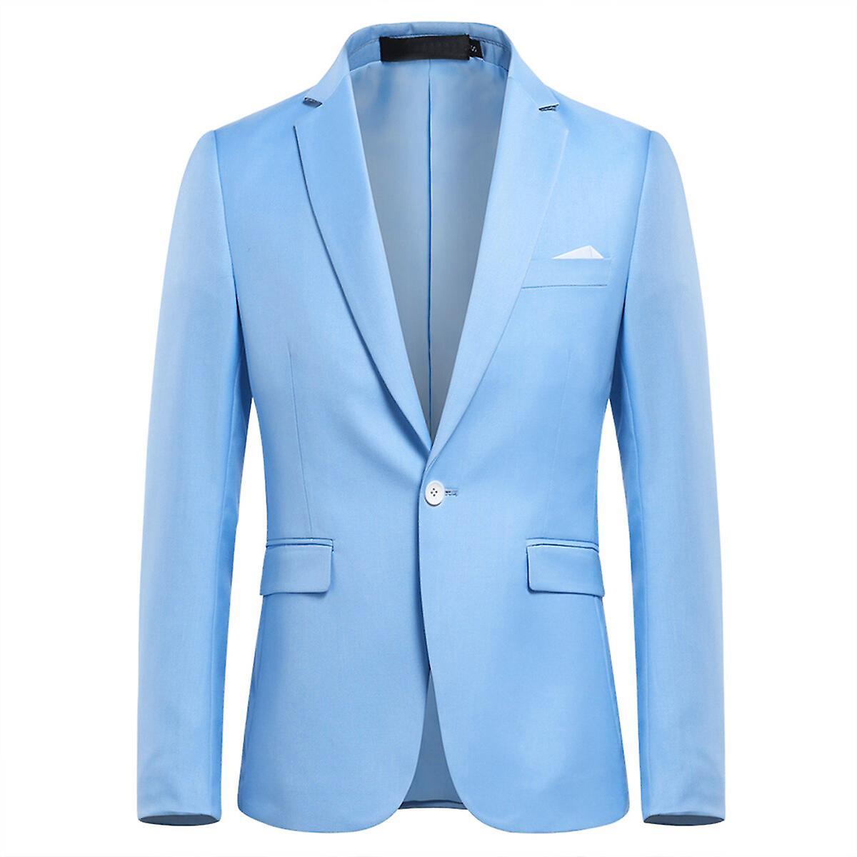 Allthemen Men's Blazer, Formal Button Business Wedding Suit Jacket Light Blue L