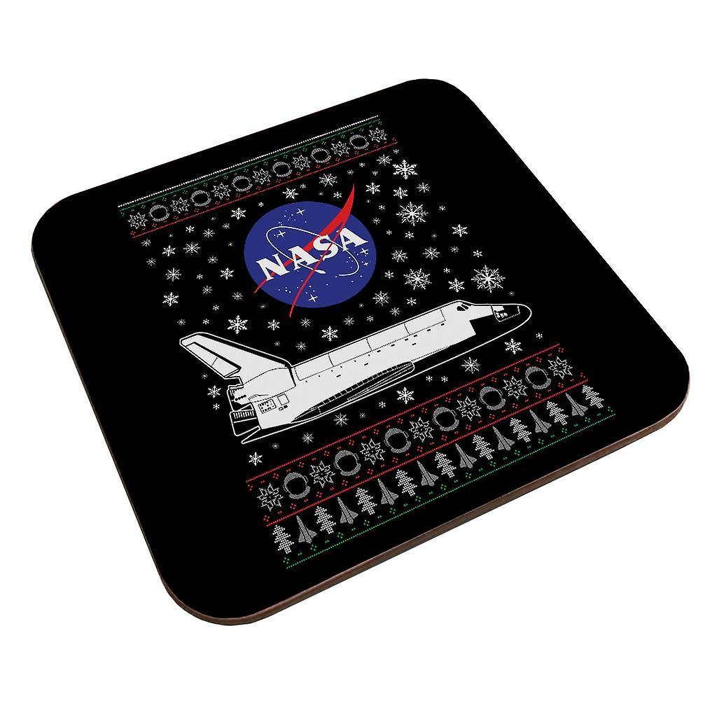 NASA Logo And Shuttle Christmas Knit Pattern Coaster Black 9 x 9 cm