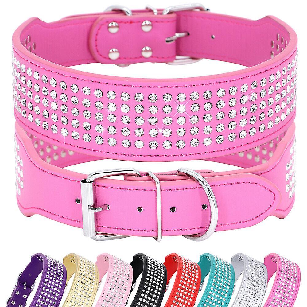 Didog 5 Row Rhinestone PU Leather Dog Collars Diamante Bling for Large Dogs 2.0" wide Hot Pink 2XL:Neck 53-60cm