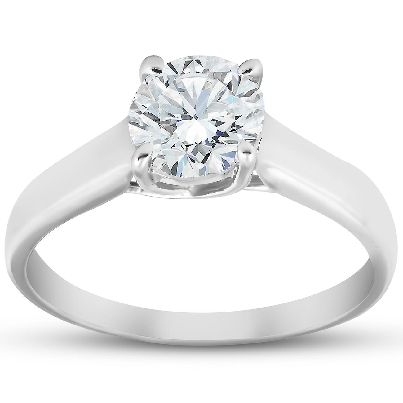 Pompeii3 1 1/4 Ct Solitaire Round Cut Diamond Engagement Ring 14k White Gold Enhanced 7.5