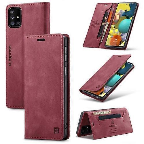 Hsmy For Samsung Galaxy A51 5G AutSpace A01 Retro Skin-feel Crazy Horse RFID Leather Phone Case Wine Red