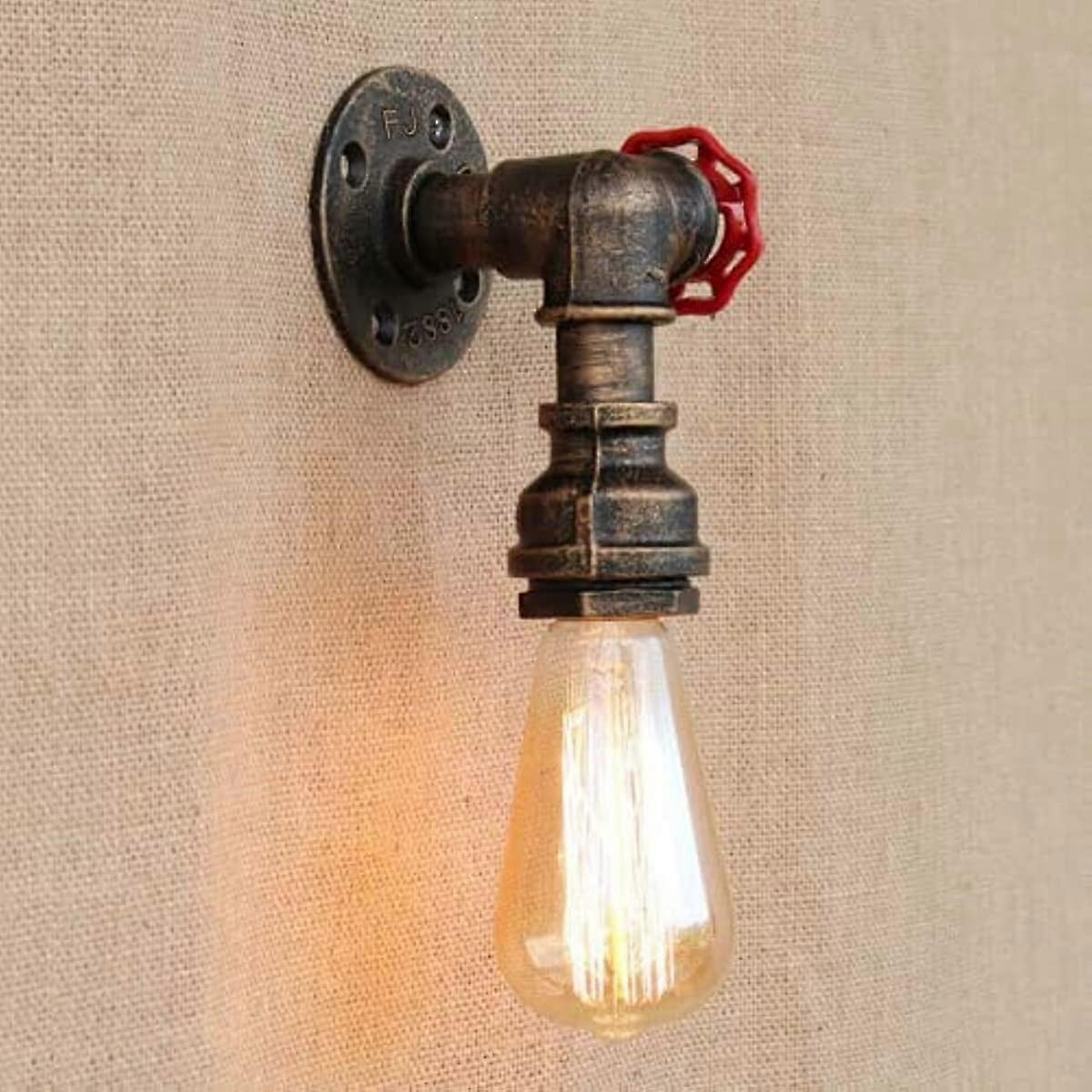 Aiyuego Retro Industrial Water Pipe Wall Lights Vintage Rustic Metal Steampunk Lamp Valve Tap Single Loft Rustic Lighting Fixtures