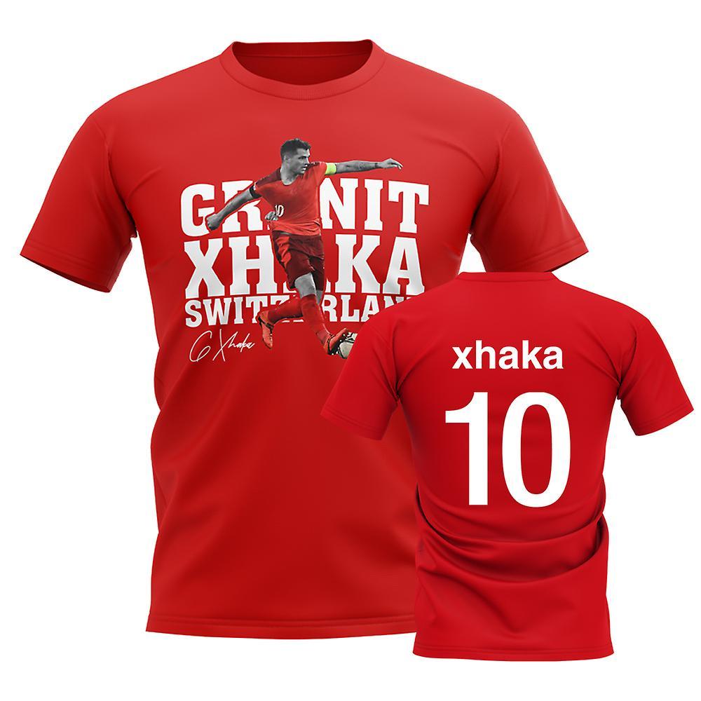 UKSoccerShop Granit Xhaka Switzerland Player Tee (Red) Medium (38-40 inch)