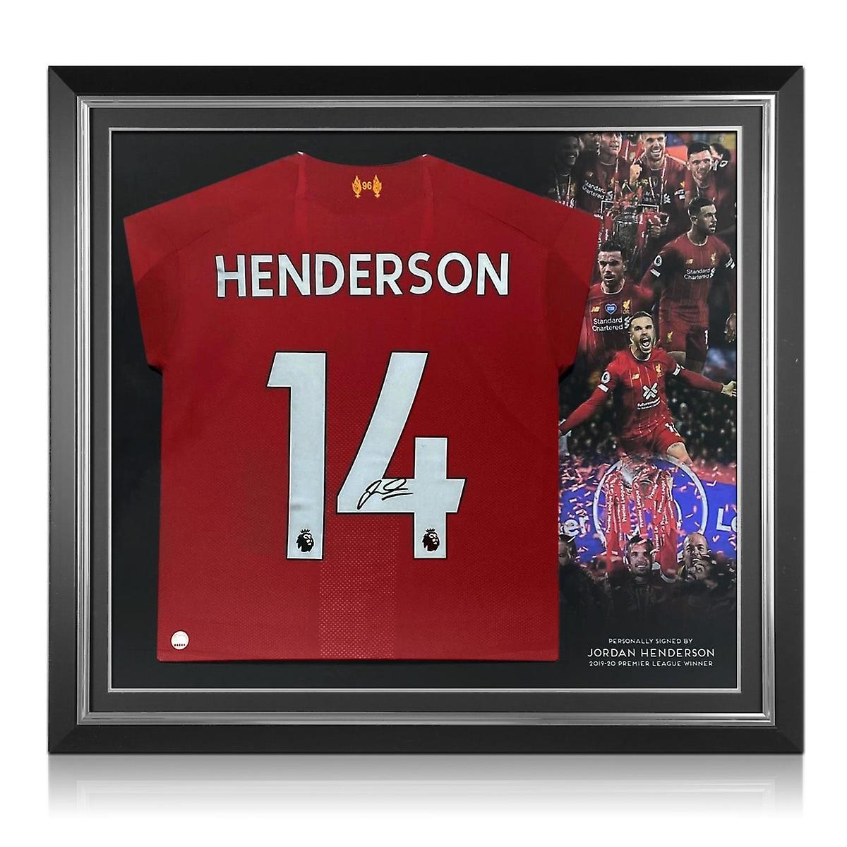 Exclusive Memorabilia Jordan Henderson Signed Liverpool 2019-20 Football Shirt. Premium Frame