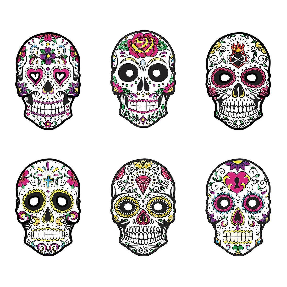 6pcs Day Of The Dead Sugar Skull Mask Halloween Mask Masquerade Party Mask For Halloween Cosplay Mexican Party Costume Supplies Beige