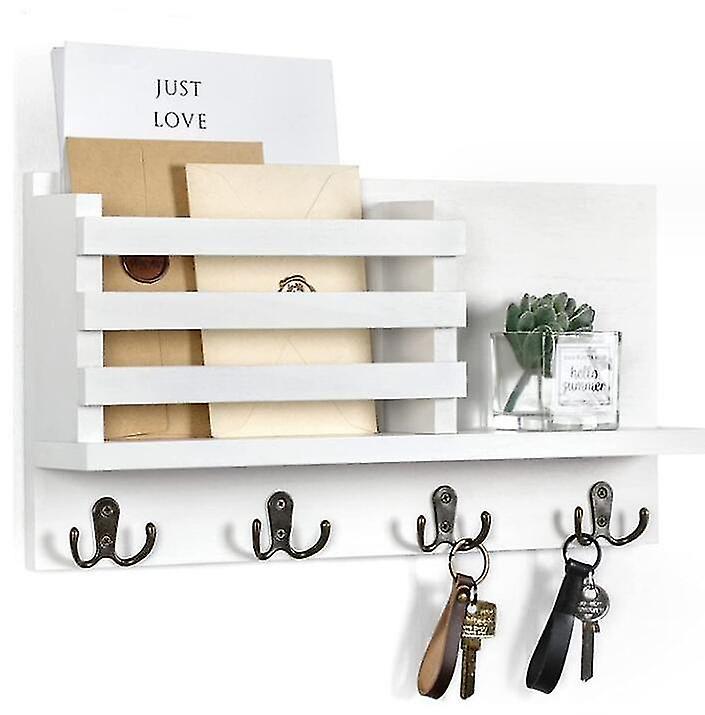 Get It Key Holder Compatible with Wall With Shelf Has Large Hooks White